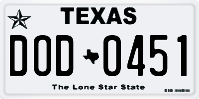 TX license plate DOD0451