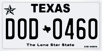 TX license plate DOD0460