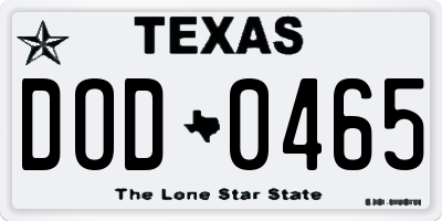 TX license plate DOD0465