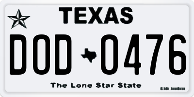 TX license plate DOD0476