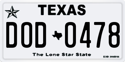 TX license plate DOD0478