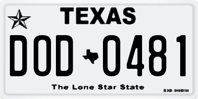 TX license plate DOD0481