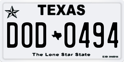 TX license plate DOD0494