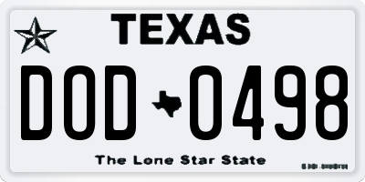 TX license plate DOD0498