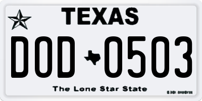 TX license plate DOD0503