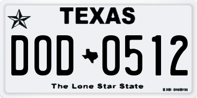 TX license plate DOD0512