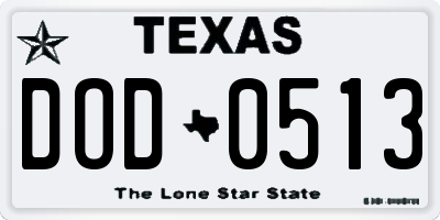 TX license plate DOD0513