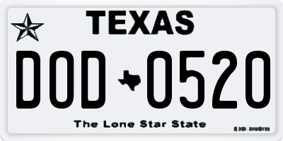 TX license plate DOD0520