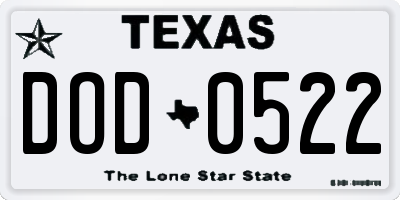 TX license plate DOD0522
