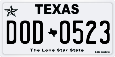 TX license plate DOD0523