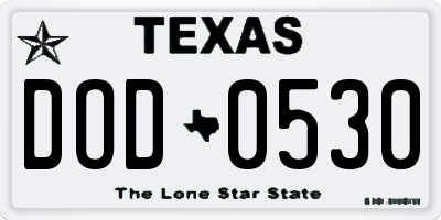 TX license plate DOD0530