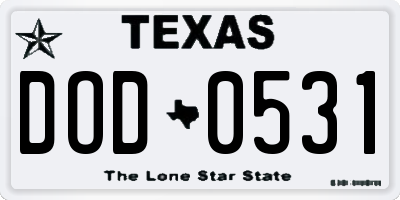 TX license plate DOD0531