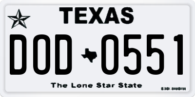 TX license plate DOD0551