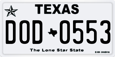 TX license plate DOD0553