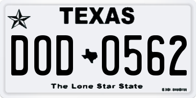 TX license plate DOD0562