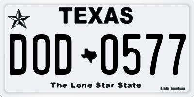 TX license plate DOD0577