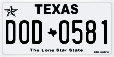 TX license plate DOD0581
