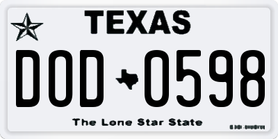 TX license plate DOD0598
