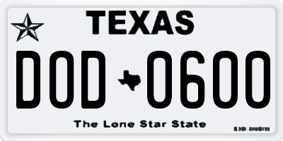 TX license plate DOD0600