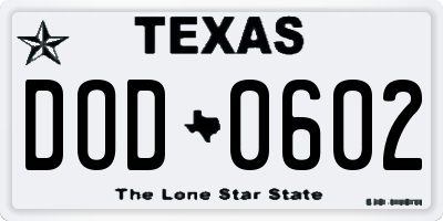 TX license plate DOD0602