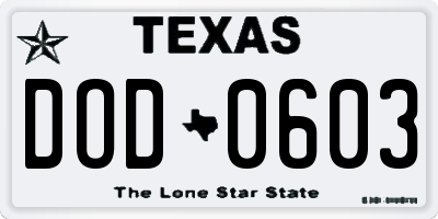 TX license plate DOD0603