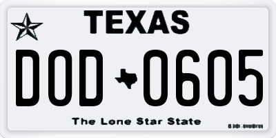 TX license plate DOD0605
