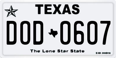 TX license plate DOD0607