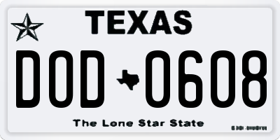 TX license plate DOD0608
