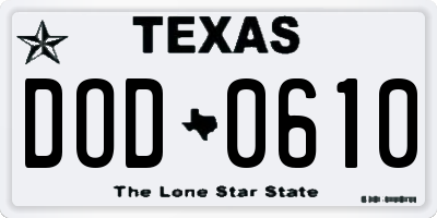 TX license plate DOD0610