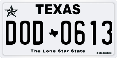 TX license plate DOD0613
