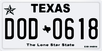 TX license plate DOD0618