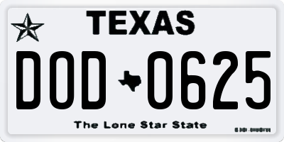 TX license plate DOD0625