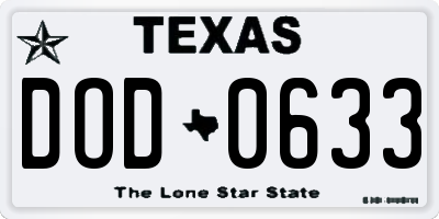 TX license plate DOD0633