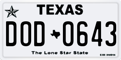 TX license plate DOD0643