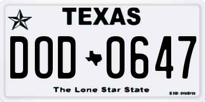 TX license plate DOD0647