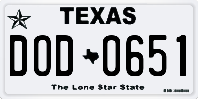 TX license plate DOD0651