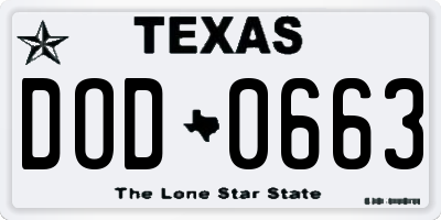 TX license plate DOD0663