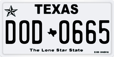TX license plate DOD0665