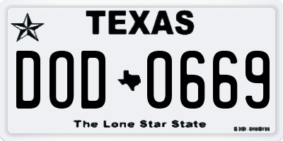 TX license plate DOD0669