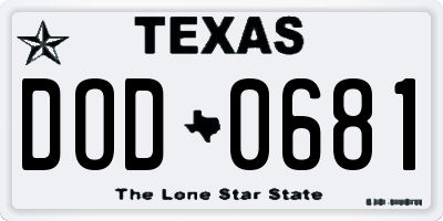 TX license plate DOD0681
