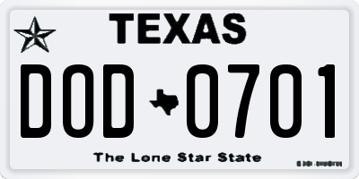 TX license plate DOD0701