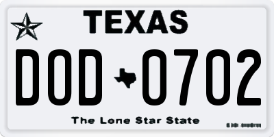 TX license plate DOD0702