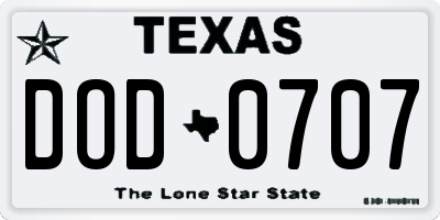 TX license plate DOD0707