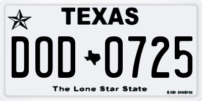 TX license plate DOD0725