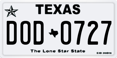 TX license plate DOD0727