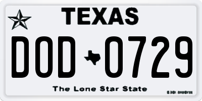 TX license plate DOD0729