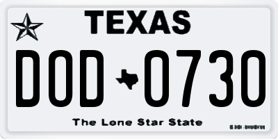 TX license plate DOD0730