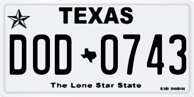 TX license plate DOD0743