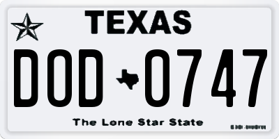 TX license plate DOD0747