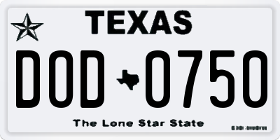 TX license plate DOD0750